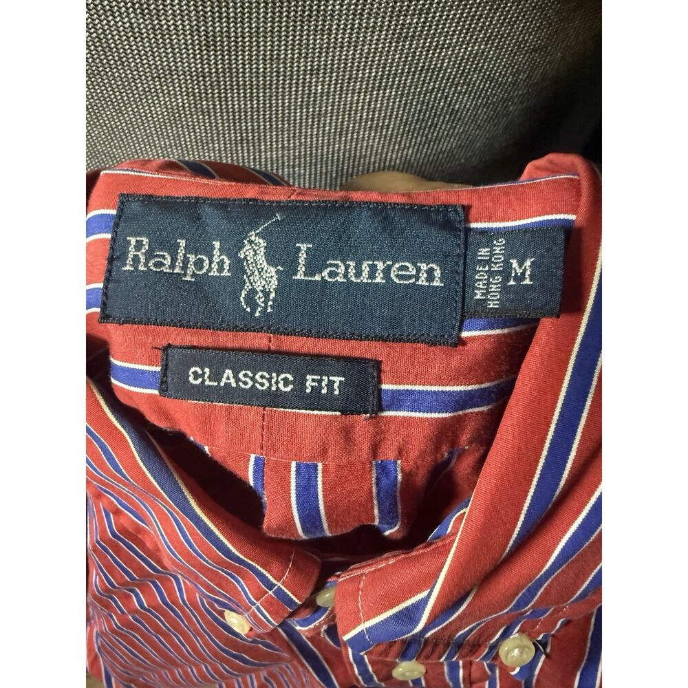 Ralph Lauren Button Down Shirt Mens Large Red Striped RL Classic Fit Cotton - Picture 7 of 7